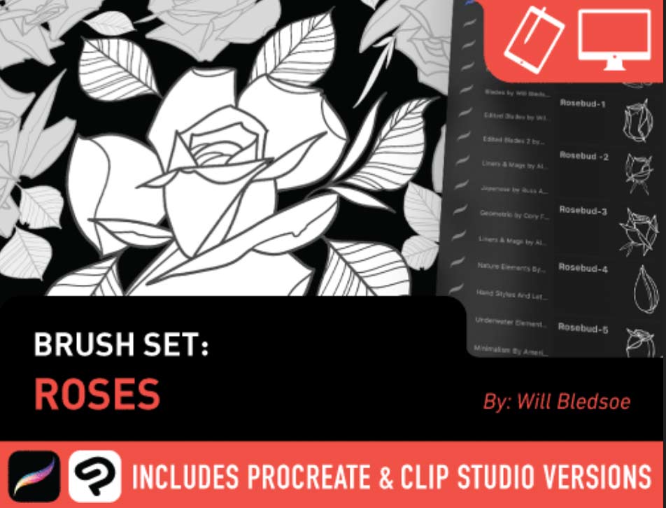 Tattoosmart: Roses Brush Set by Will Bledsoe for sale now